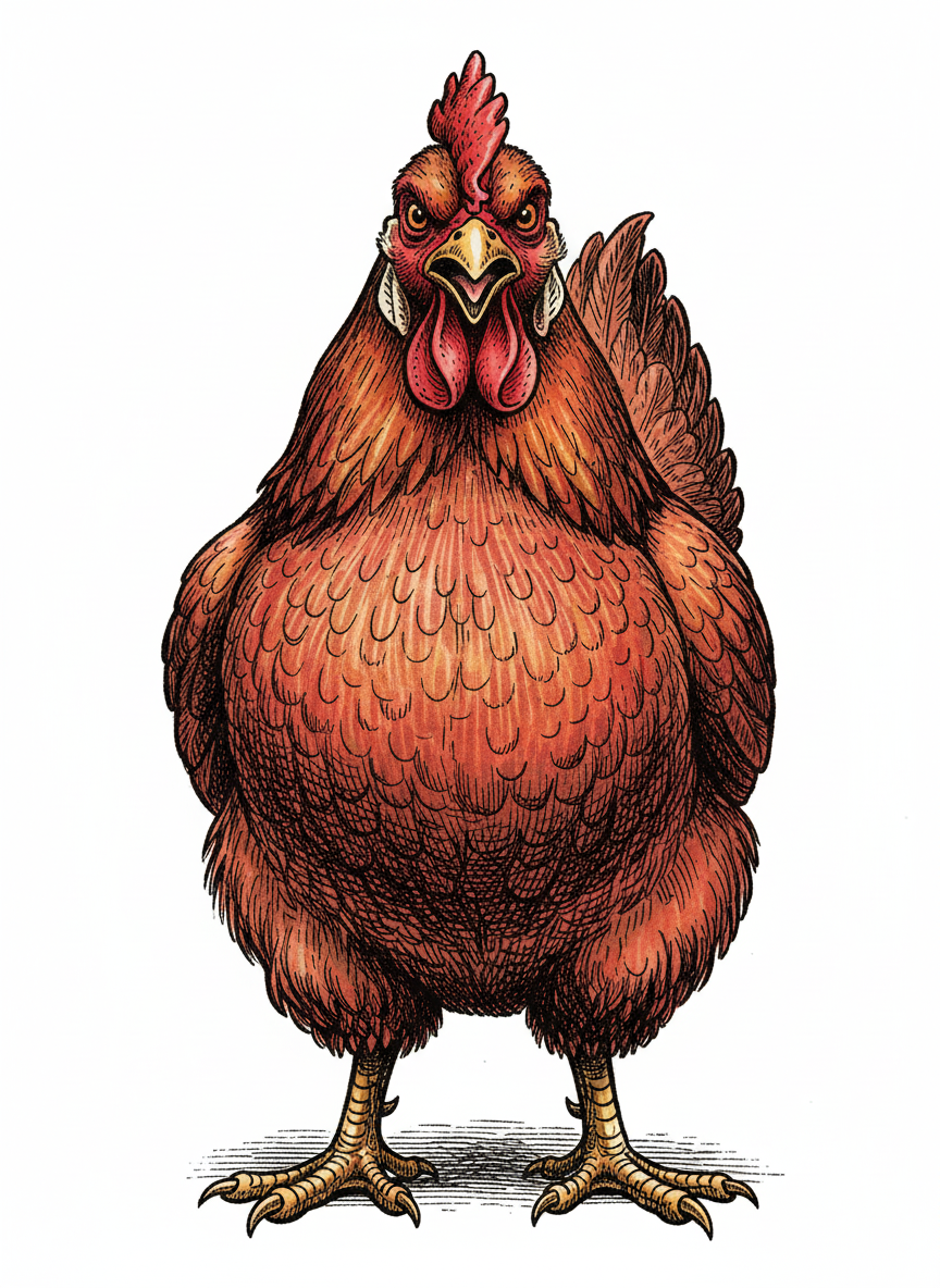 Cluck the Bossy Hen - Full Colored Illustration