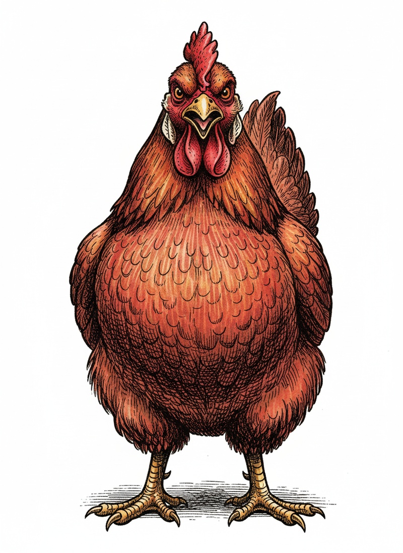 Cluck the Bossy Hen in Victorian Illustration - Full Colored Illustration
