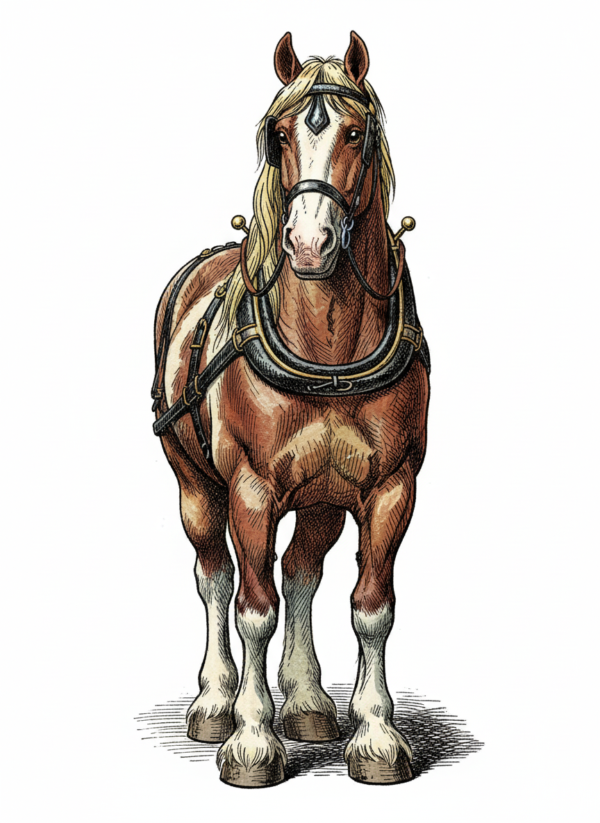 Thunder the Strong Work Horse - Full Colored Illustration