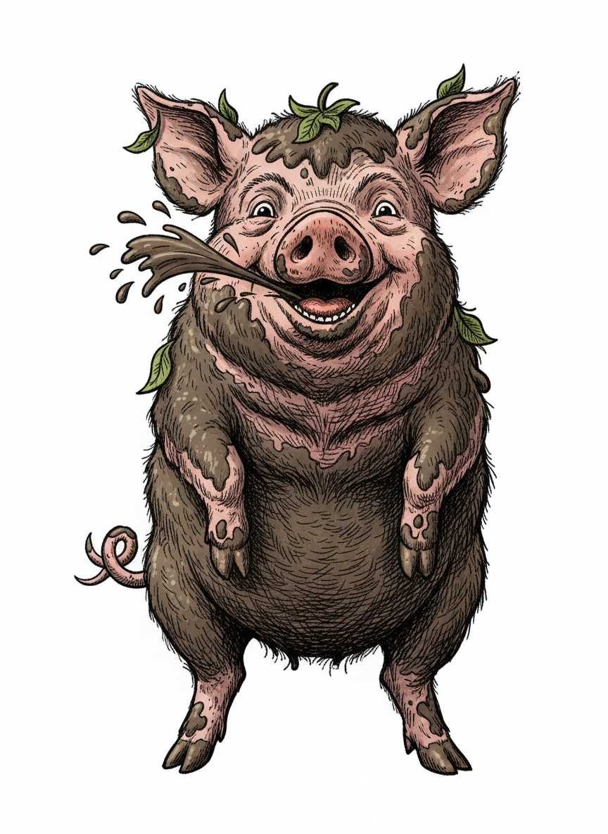 Muddles the Messy Pig - Full Colored Illustration