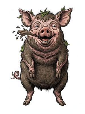 Muddles the Messy Pig in Victorian Illustration - Full Colored Illustration