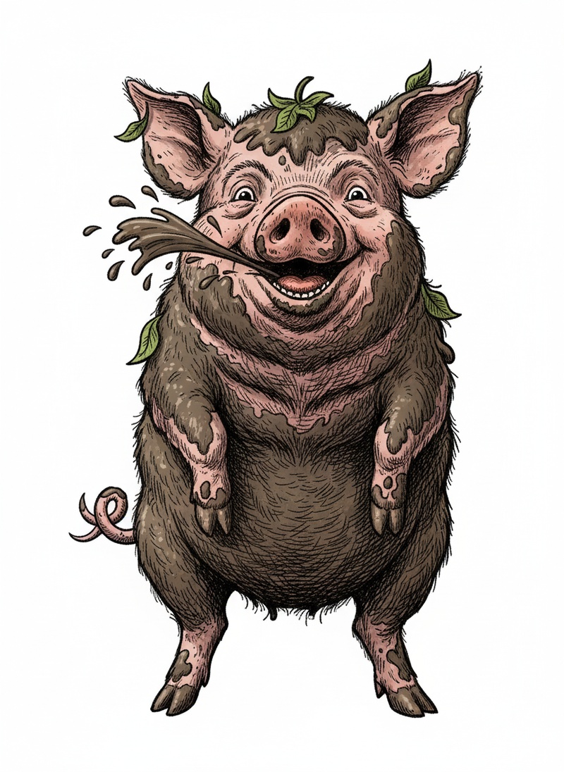 Muddles the Messy Pig in Victorian Illustration - Full Colored Illustration