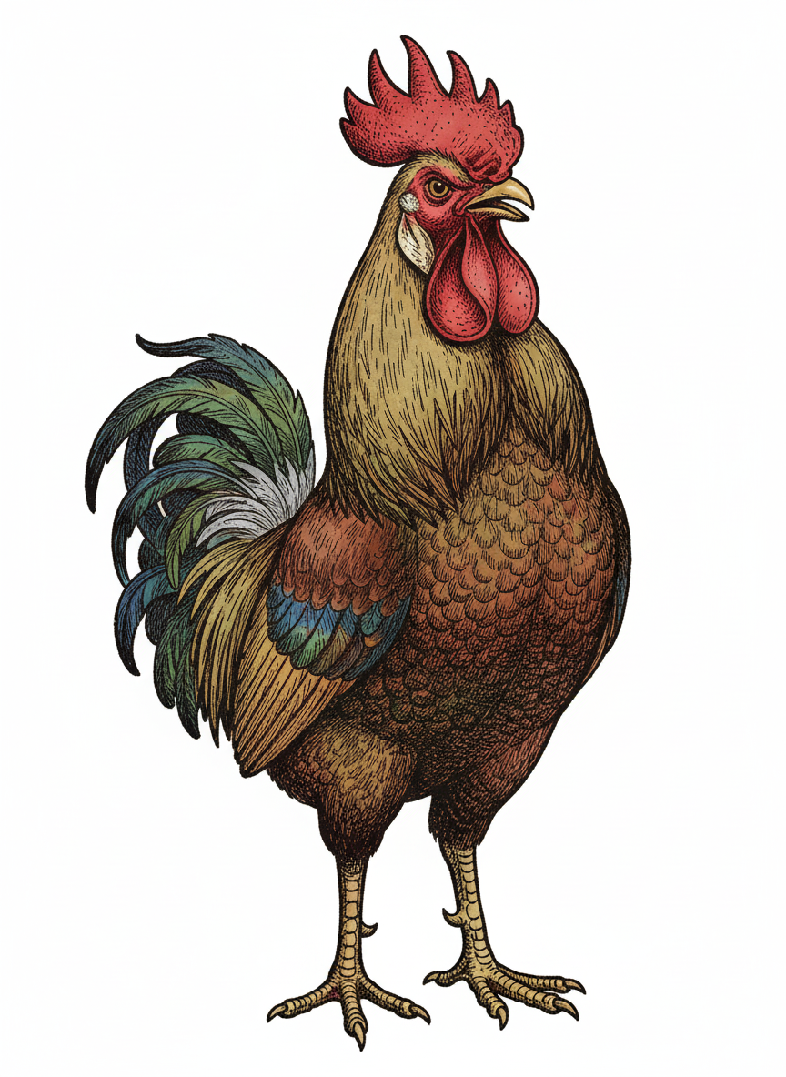 Rooster Red the Proud Cockerel - Full Colored Illustration