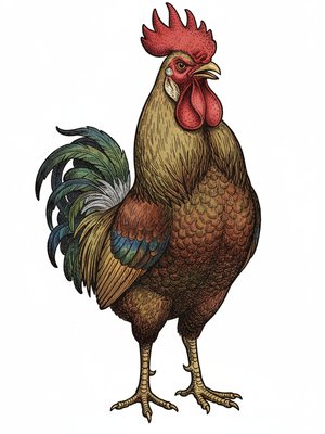 Rooster Red the Proud Cockerel in Victorian Illustration - Full Colored Illustration