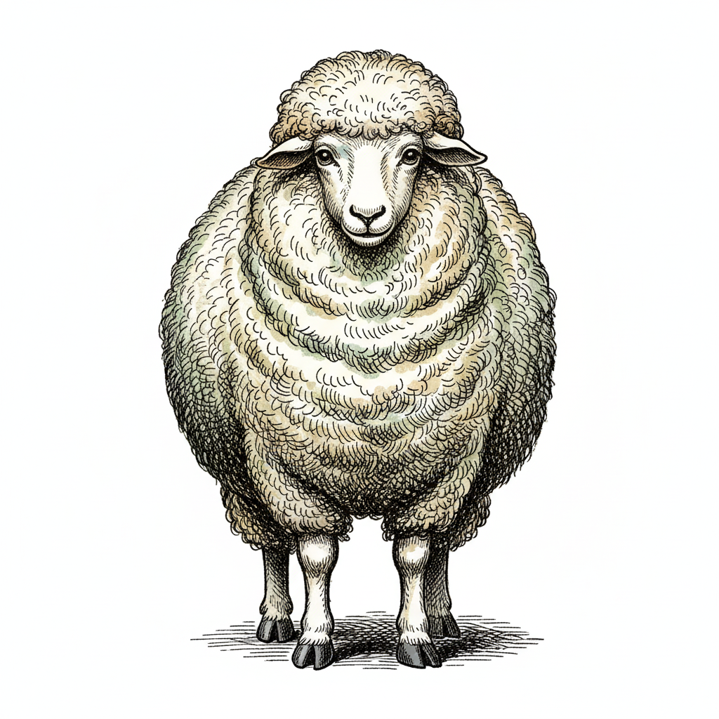 Wooly the Fluffy Sheep - Full Colored Illustration
