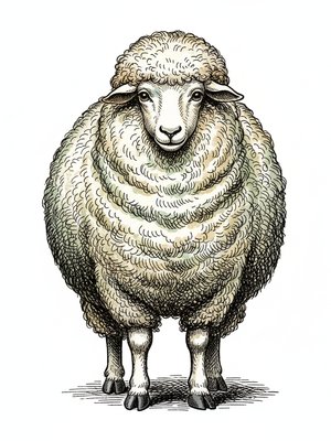 Wooly the Fluffy Sheep in Victorian Illustration - Full Colored Illustration