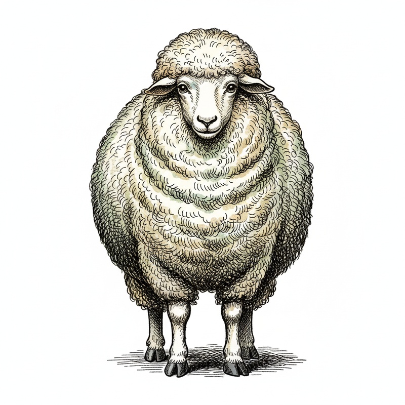 Wooly the Fluffy Sheep in Victorian Illustration - Full Colored Illustration