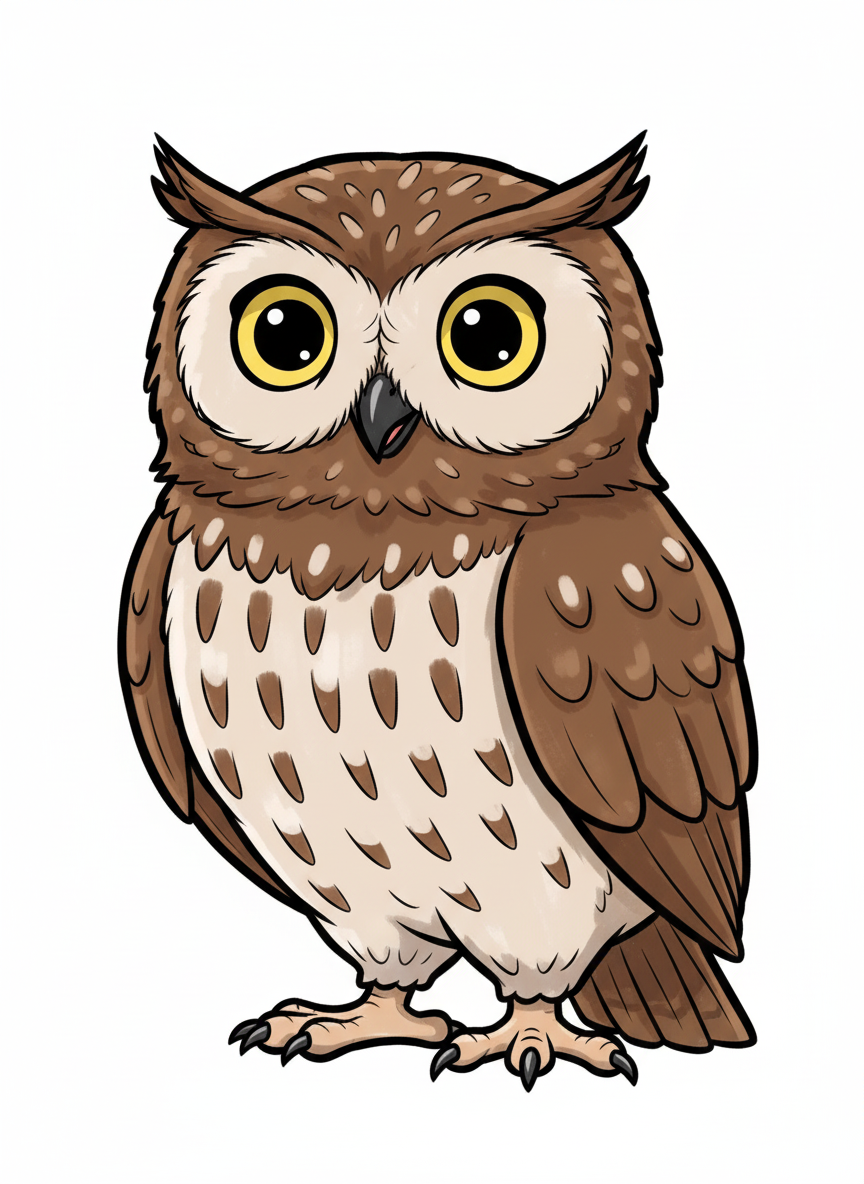 Scout the Wise Owl - Full Colored Illustration