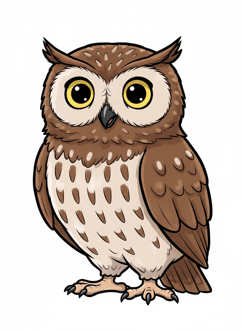 Scout the Wise Owl in Classic Coloring Book - Full Colored Illustration