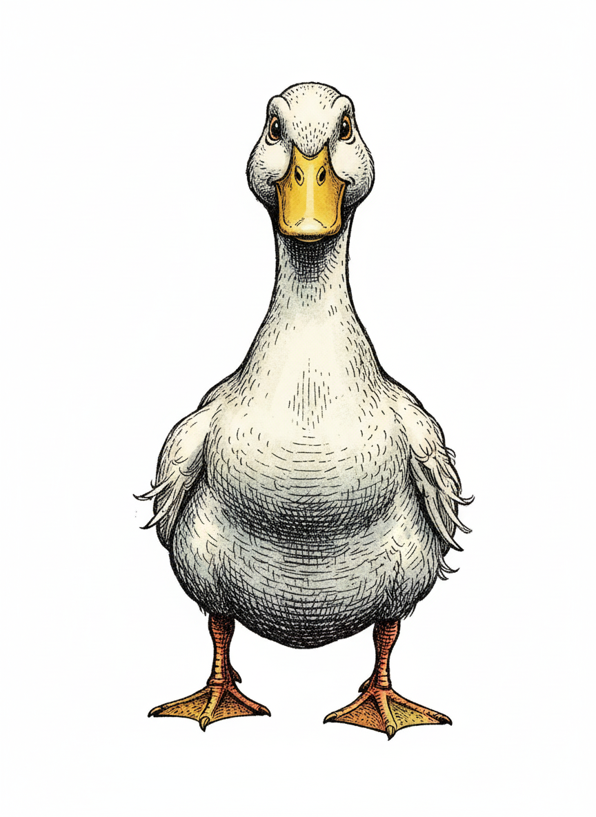 Ducky the Waddling Duck - Full Colored Illustration