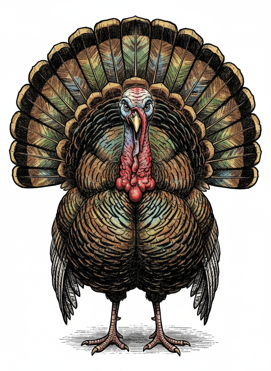 Gobbles the Turkey - Full Colored Illustration