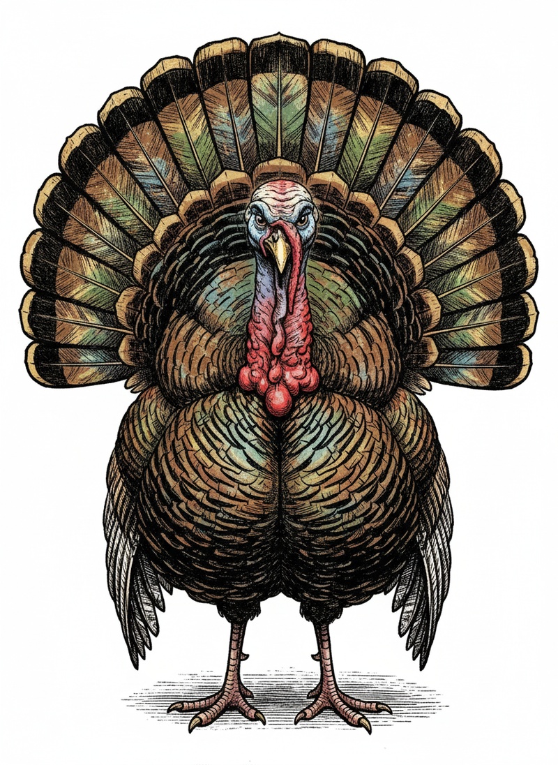 Gobbles the Turkey in Victorian Illustration - Full Colored Illustration