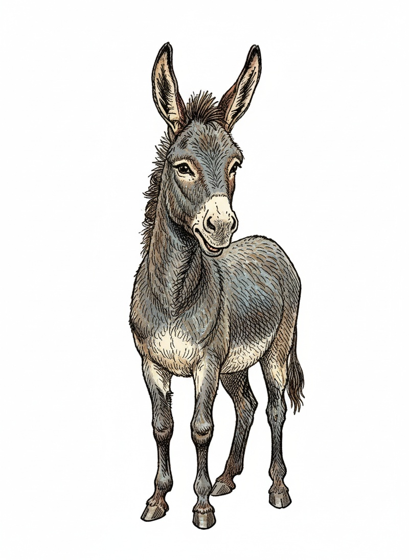 Daisy the Friendly Donkey in Victorian Illustration - Full Colored Illustration