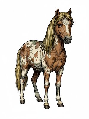 Patches the Spotted Pony in Victorian Illustration - Full Colored Illustration