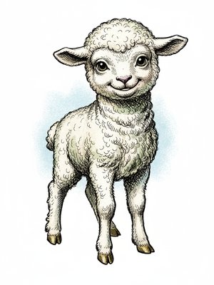 Lambchop the Baby Lamb in Victorian Illustration - Full Colored Illustration