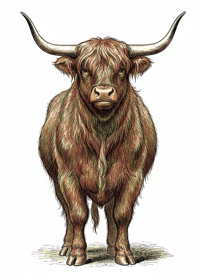 Angus the Highland Bull - Full Colored Illustration