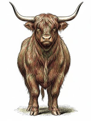 Angus the Highland Bull in Victorian Illustration - Full Colored Illustration