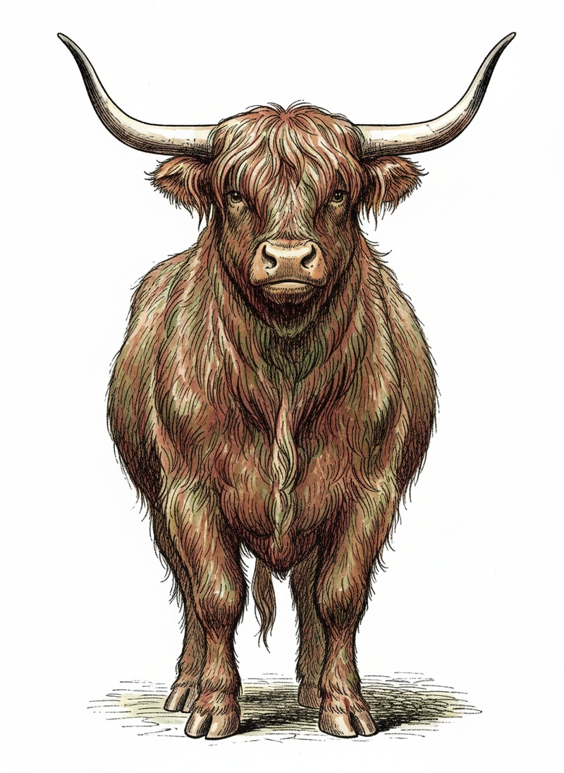 Angus the Highland Bull in Victorian Illustration - Full Colored Illustration