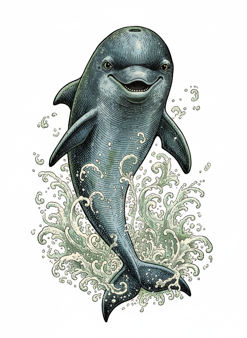 Finn the Friendly Dolphin - Full Colored Illustration