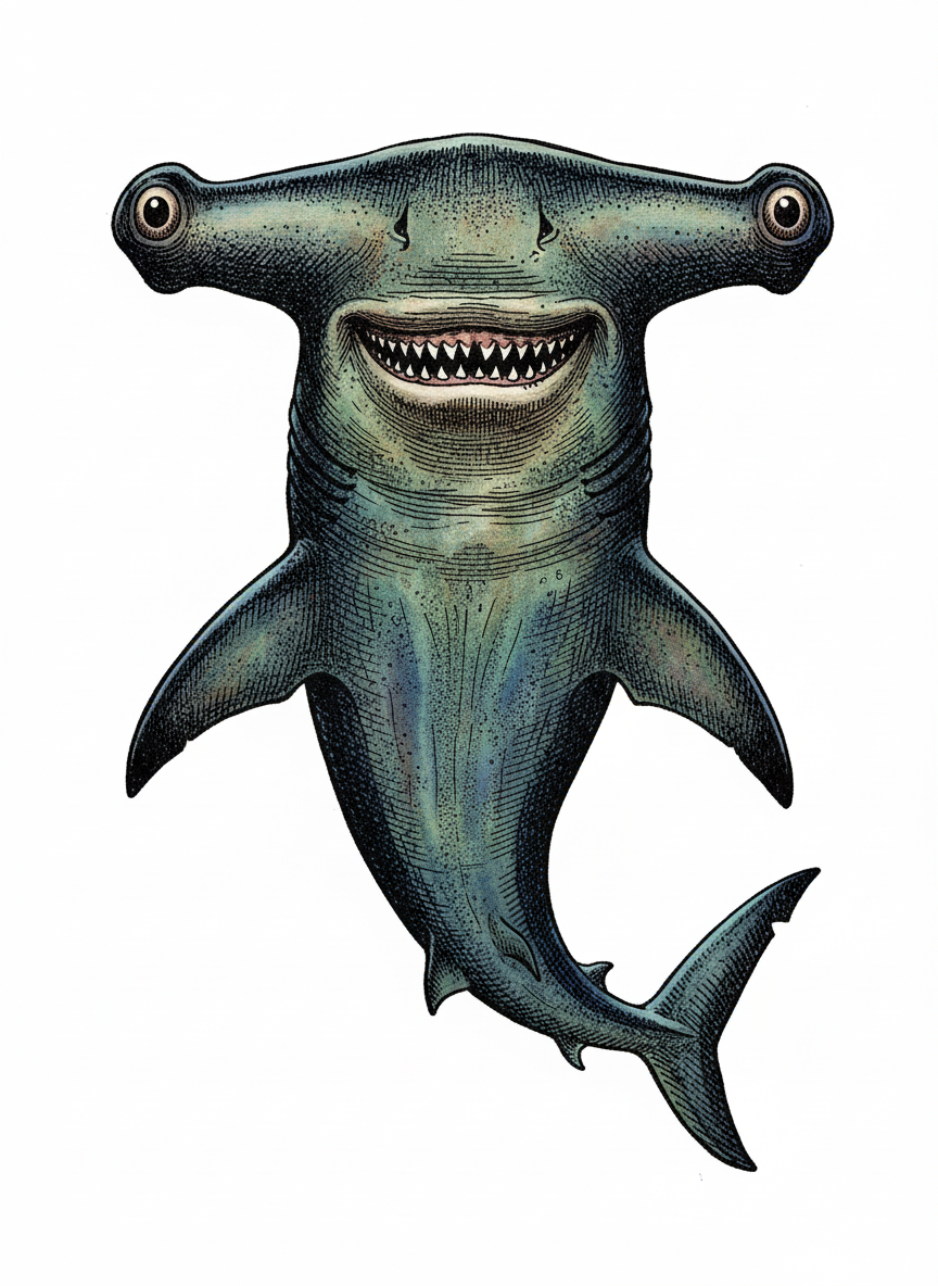 Chomper the Fierce Hammerhead - Full Colored Illustration