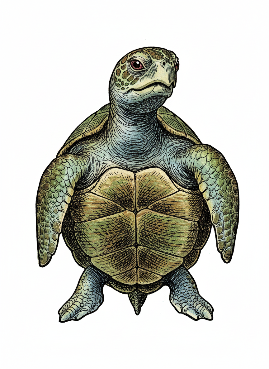 Shelly the Sea Turtle - Full Colored Illustration