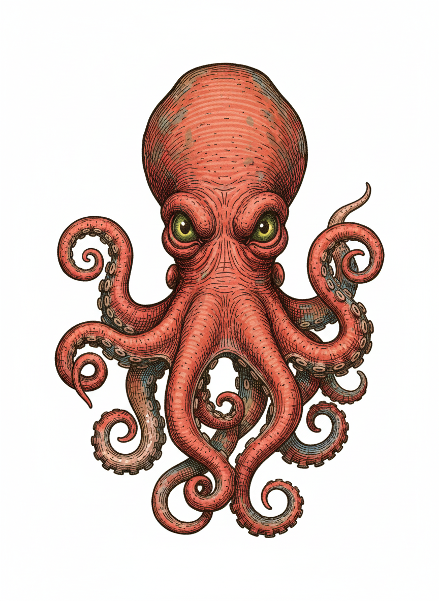 Inky the Clever Octopus - Full Colored Illustration