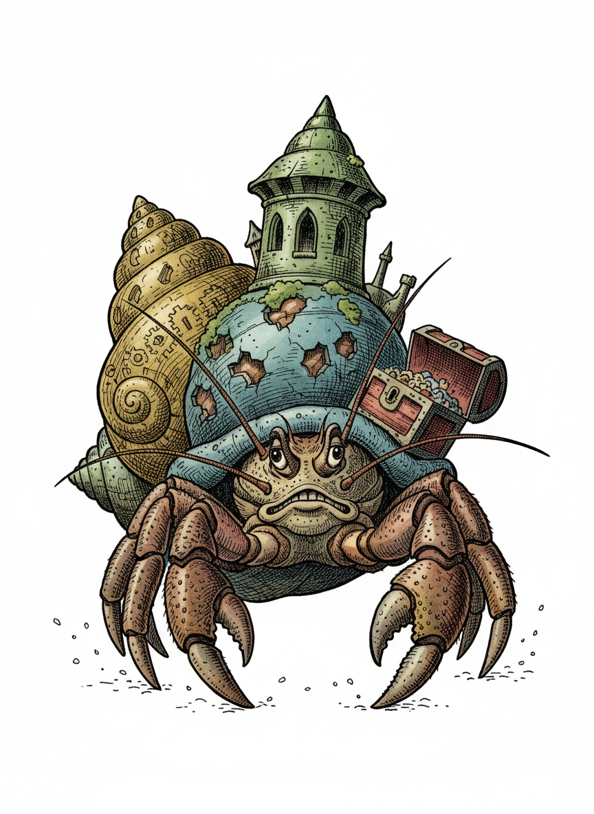 Pinchy the Hermit Crab - Full Colored Illustration