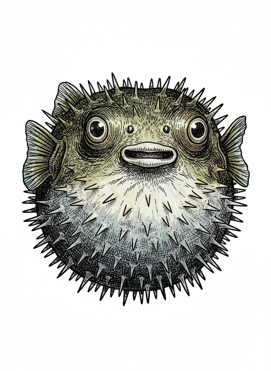 Spike the Pufferfish - Full Colored Illustration