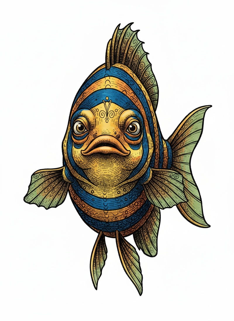 Shimmer the Tropical Fish in Victorian Illustration - Full Colored Illustration