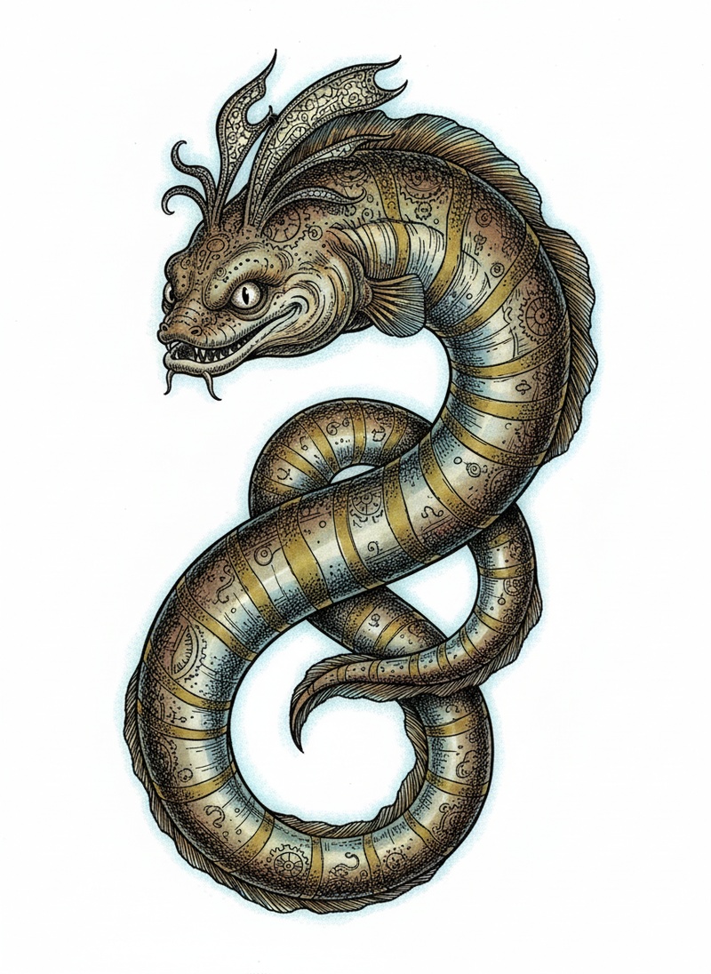 Zapper the Electric Eel in Victorian Illustration - Full Colored Illustration