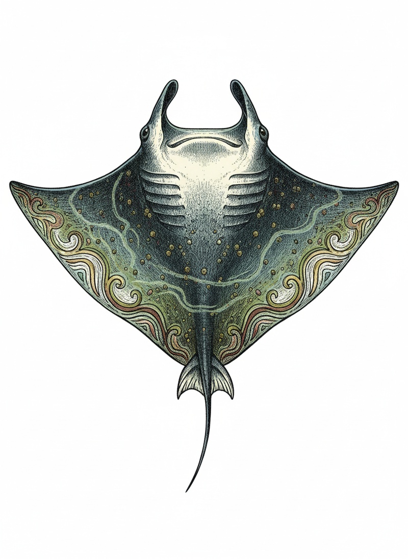 Splash the Manta Ray in Victorian Illustration - Full Colored Illustration