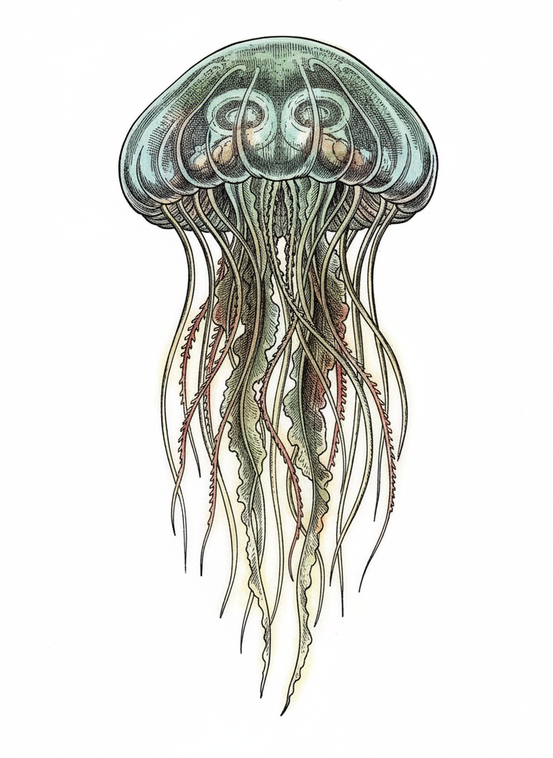 Stinger the Jellyfish in Victorian Illustration - Full Colored Illustration