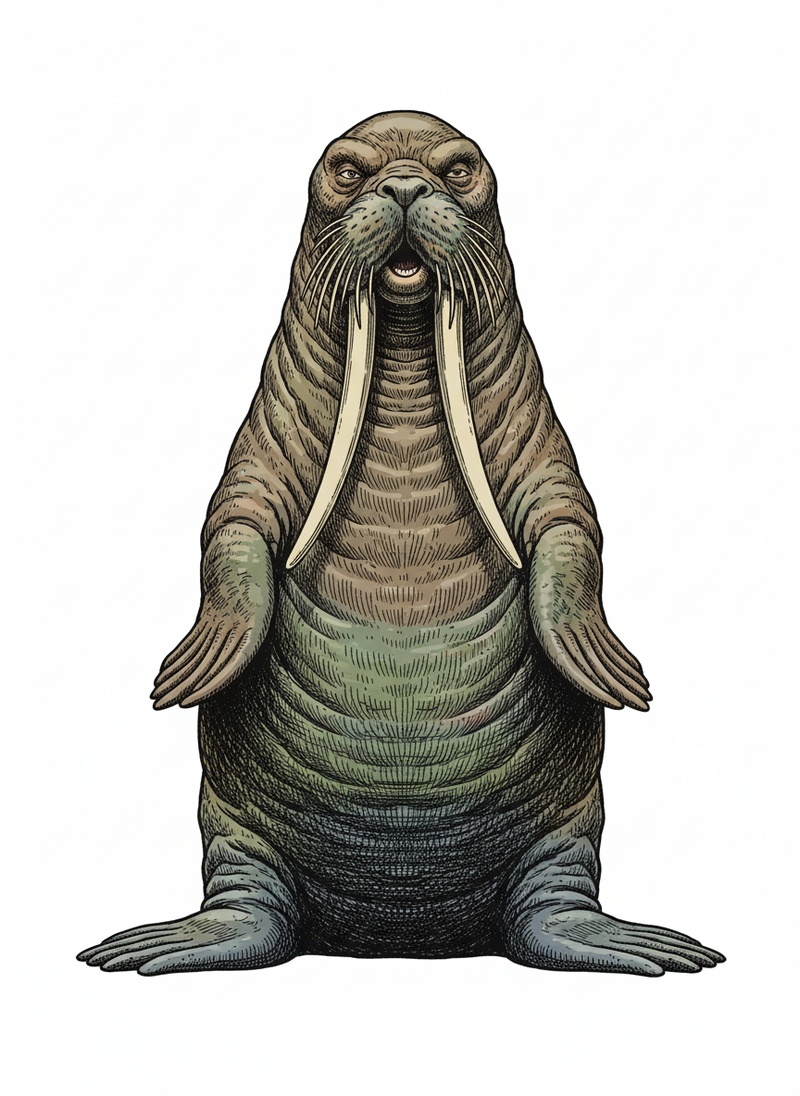 Whiskers the Walrus in Victorian Illustration - Full Colored Illustration