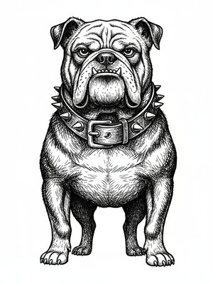 Spike the Tough Bulldog in Victorian Illustration - Black & White Illustration