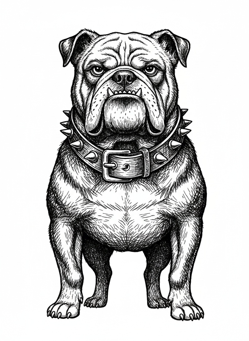 Spike the Tough Bulldog in Victorian Illustration - Black & White Illustration