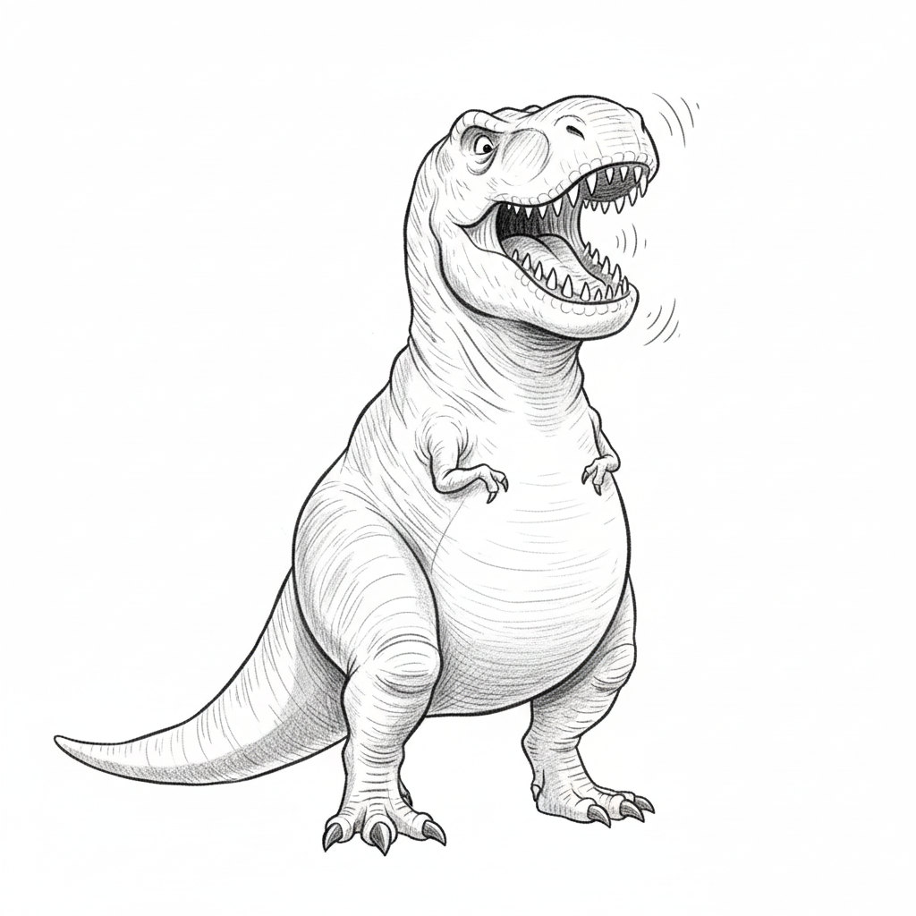 Rex the Fierce T-Rex - Black & White Illustration