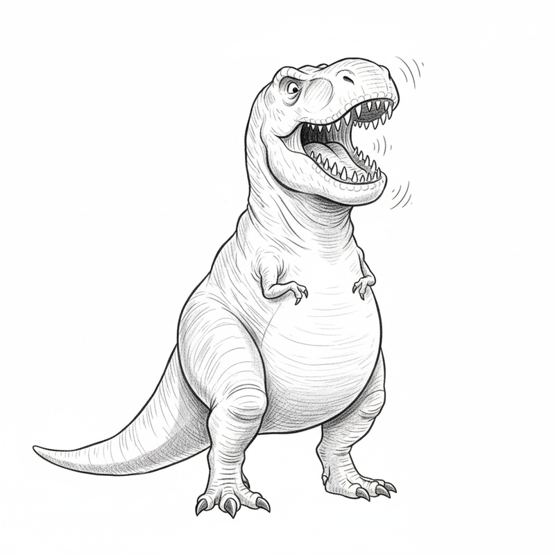 Rex the Fierce T-Rex in Gentle Pencil - Black & White Illustration
