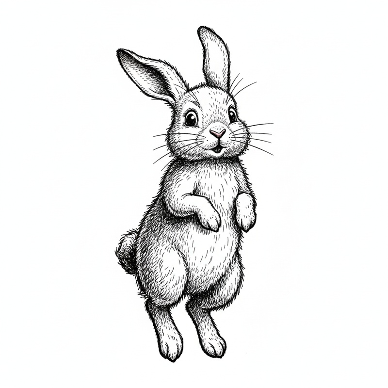 Rusty the Energetic Rabbit in Victorian Illustration - Black & White Illustration