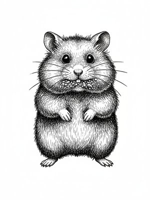Nibbles the Shy Hamster in Victorian Illustration - Black & White Illustration