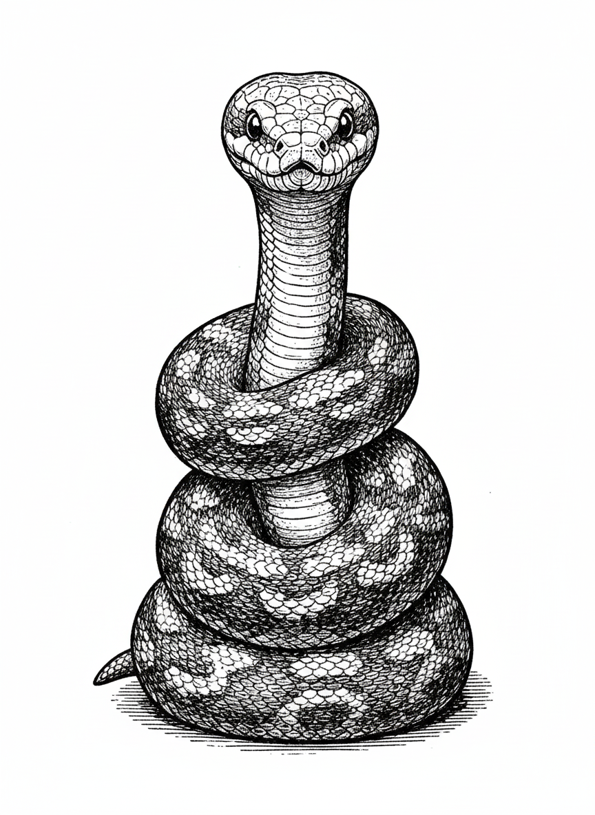 Scales the Ball Python - Black & White Illustration