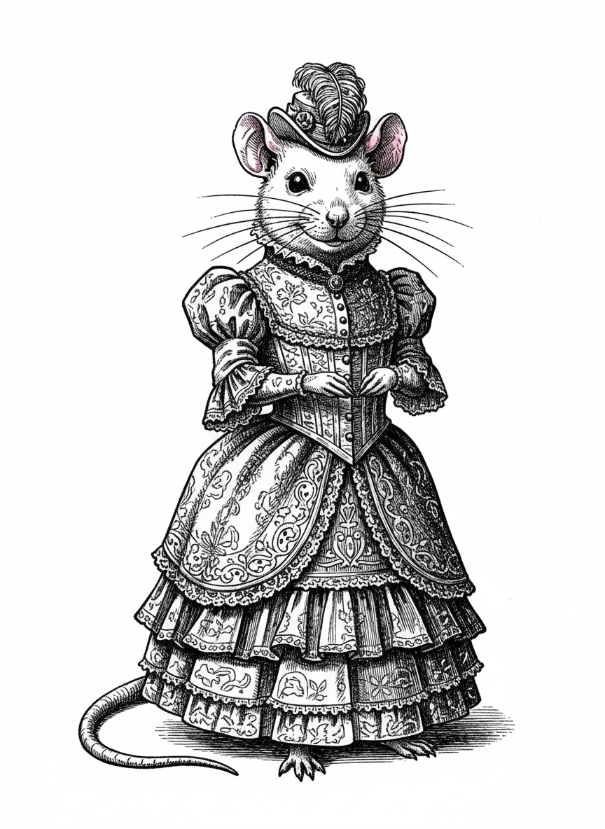 Duchess the Fancy Rat - Black & White Illustration