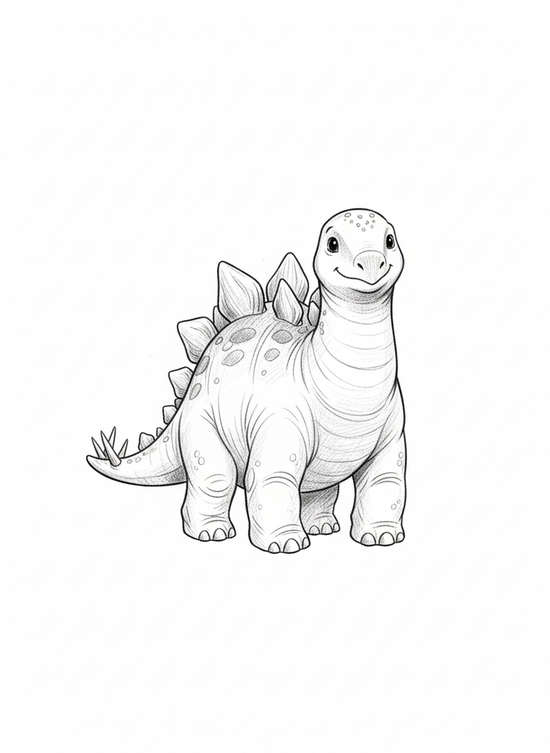 Spike the Stegosaurus in Gentle Pencil - Black & White Illustration