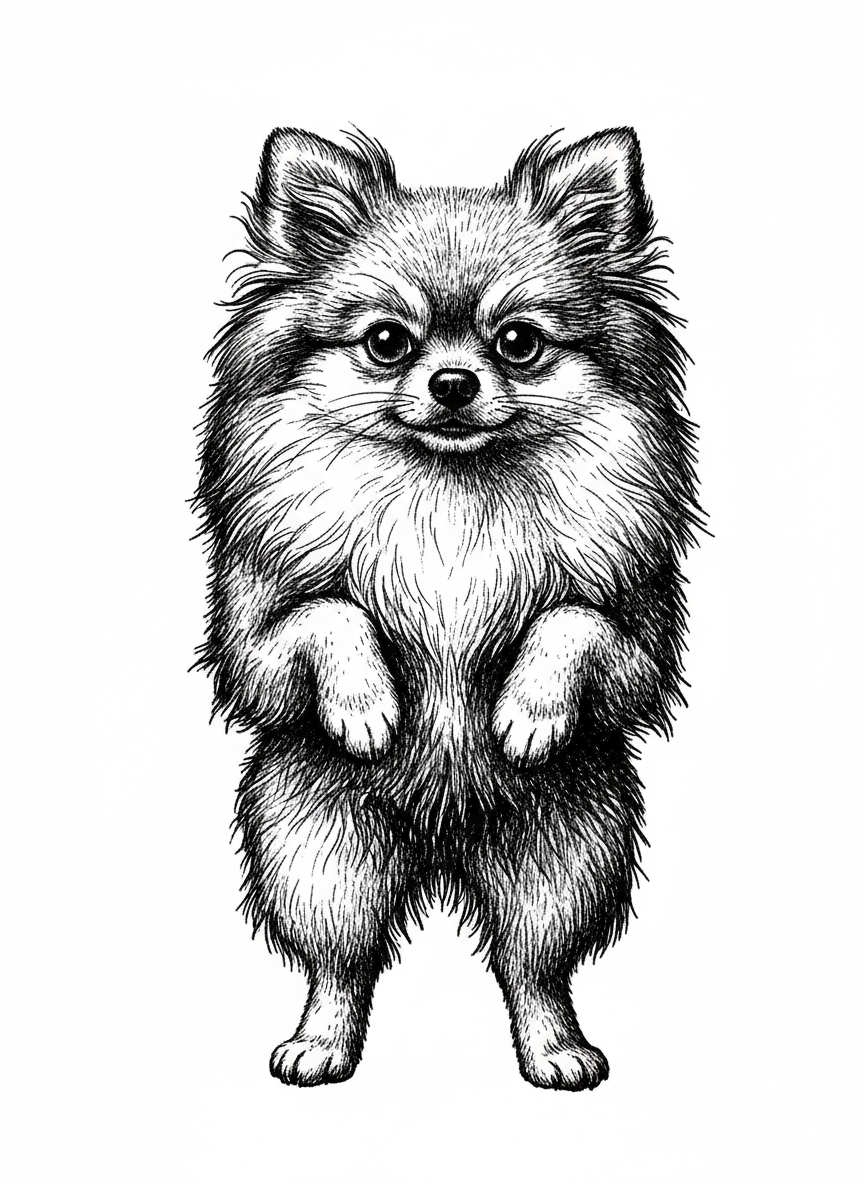 Honey the Sweet Pomeranian - Black & White Illustration