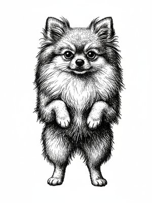 Honey the Sweet Pomeranian in Victorian Illustration - Black & White Illustration
