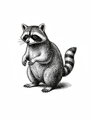 Bandit the Pet Raccoon in Victorian Illustration - Black & White Illustration