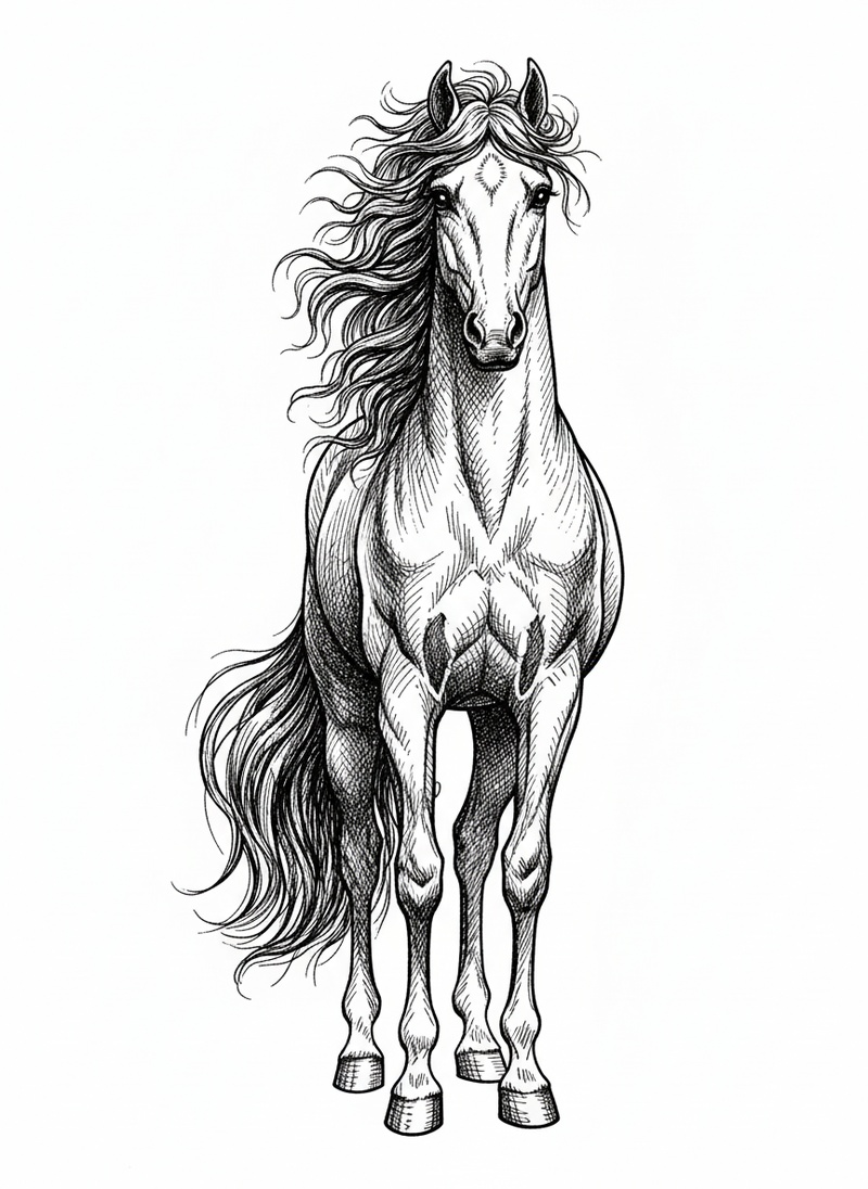 Willow the Graceful Mare in Victorian Illustration - Black & White Illustration