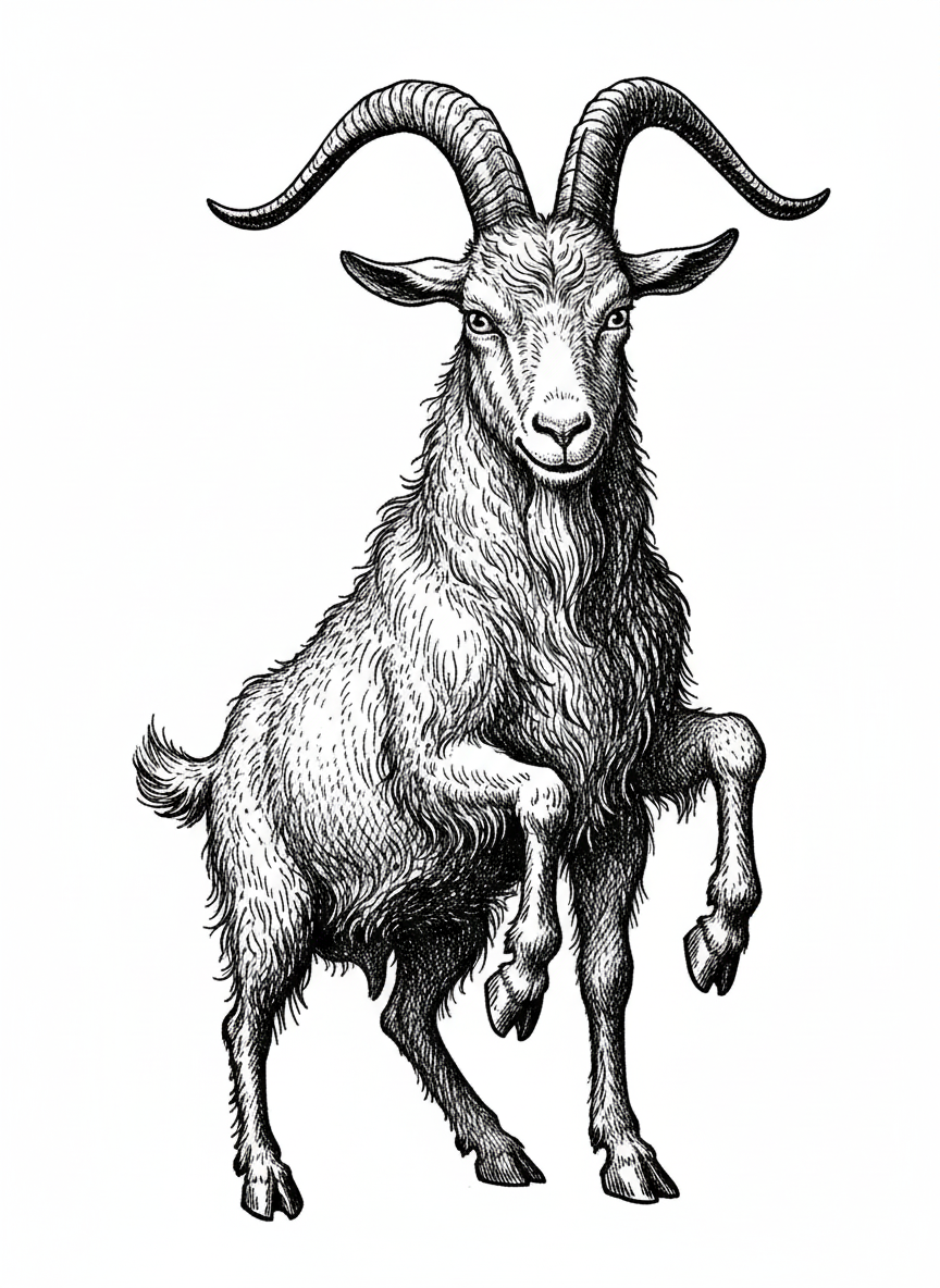 Billy the Stubborn Goat - Black & White Illustration