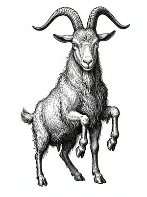 Billy the Stubborn Goat in Victorian Illustration - Black & White Illustration