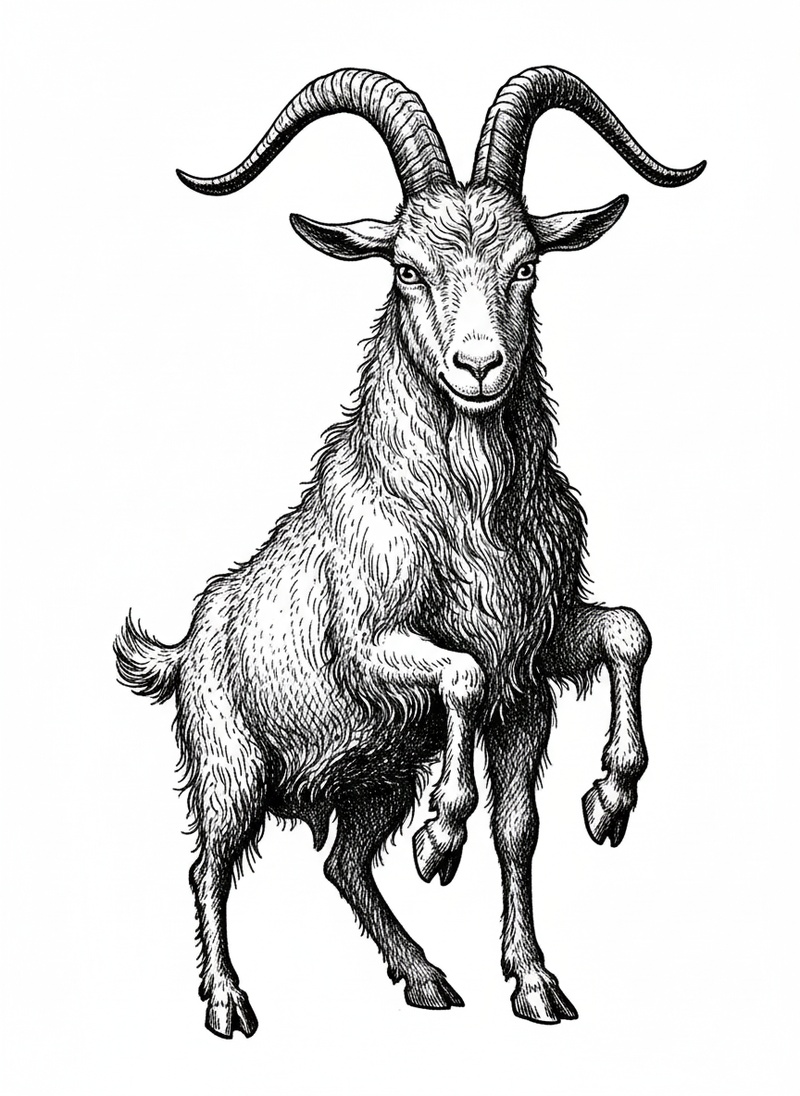 Billy the Stubborn Goat in Victorian Illustration - Black & White Illustration