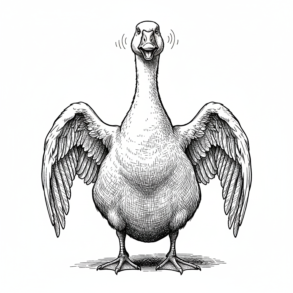 Honker the Guard Goose - Black & White Illustration